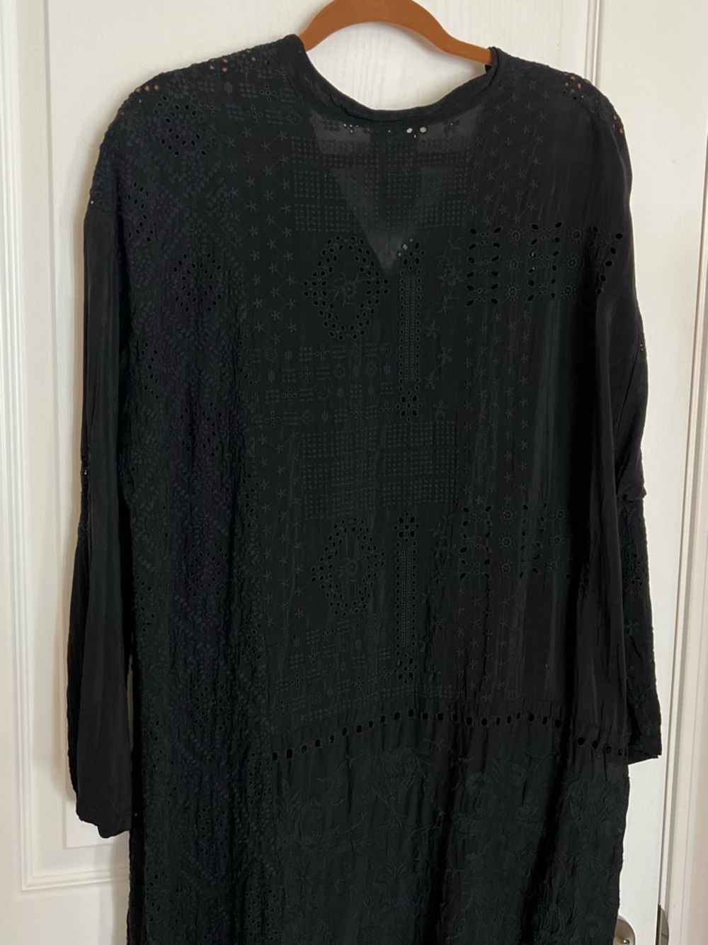 Johnny Was Black Embroidered Eyelet Semi-Sheer Maxi Duster Dress - Picture 6 of 9